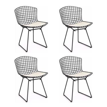 Imagem de Kit 4 Cadeiras Bertoia Preta Com Assento Branco