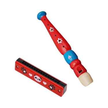 Imagem de Flauta De Madeira Infantil Com Desenhos Animados De 6 Furos E Gaita De