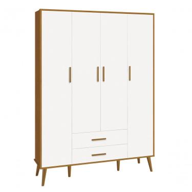 Imagem de Guarda-roupa Retrô 4 Portas Isis Branco Fosco Com Savana Fosco - Moveisaqui