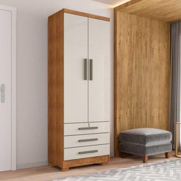 Imagem de Guarda Roupa Solteiro Floripa 2 Portas 3 Gavetas Com Cabideiro Cedro / Areia Repleta Cedro / Areia