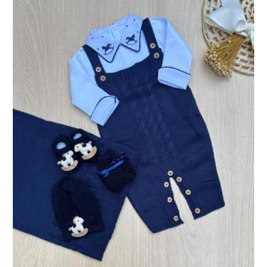 Imagem de Saída Maternidade Menino Cavalinho 6 Peças Kit Completo Tricot Tam P, 