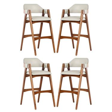 Imagem de Kit 4 Banquetas Alta em Madeira Lina Estofada Couríssimo Palha CCS