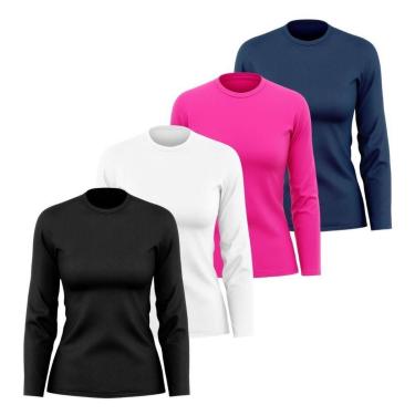 Imagem de Kit 4 Camisetas Manga Longa Segunda Pele Feminina Lisa Dry Academia Fit-Feminino