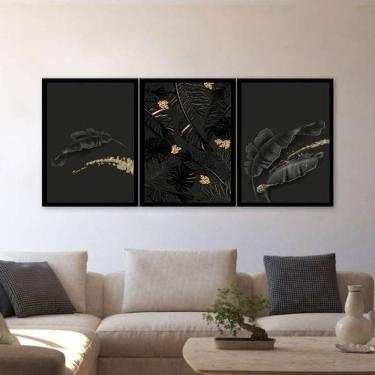 Imagem de Kit 3 Quadros Decorativos Folhas Pretas