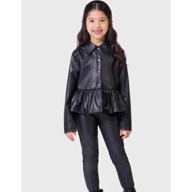 Imagem de Conj Blusa Cirrê C Legging Térmica Preta Frio Dia a Dia Inverno Novo Elegaante - Menina 4 a 14 anos-Feminino