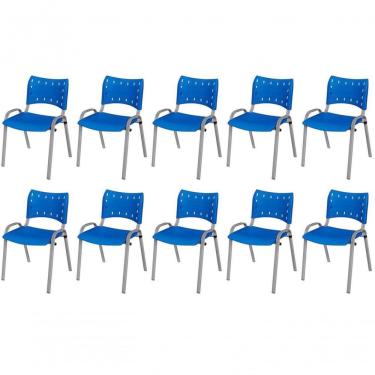 Imagem de Cadeira Iso Base Cinza, Igreja, Escola, Escritório - Azul Kit 10 Peças