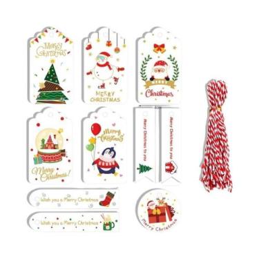 Imagem de Etiquetas De Presente De Natal Em Papel Kraft Marrom 50 Peças Com Cord