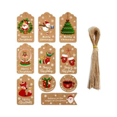 Imagem de Etiquetas De Presente De Natal Em Papel Kraft Marrom 50 Peças Com Cord
