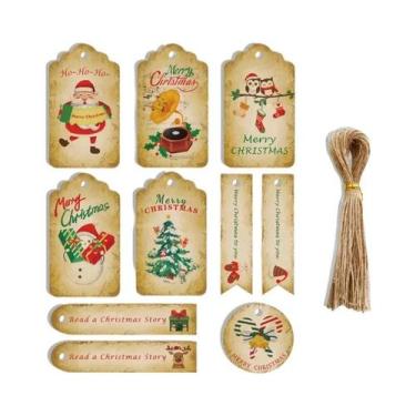 Imagem de Etiquetas De Presente De Natal Em Papel Kraft Marrom 50 Peças Com Cord