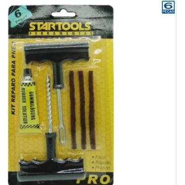 Imagem de Kit 12 pçs Reparo Remendo Pneu Profissional Carro e Moto c/ 6 Macarrão