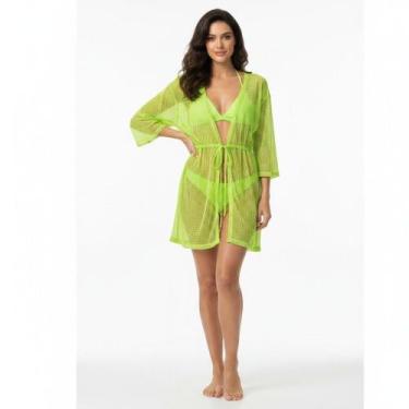 Imagem de Saída De Praia/ Kimono Em Renda De Arrastão Moda Verão - Corpo Dourado