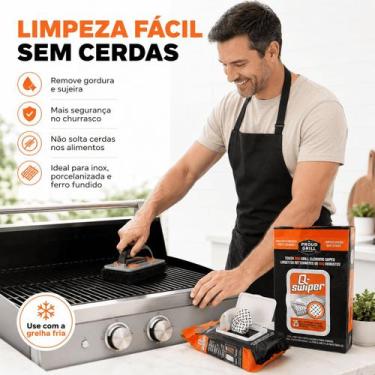 Imagem de Kit Limpador de Grelha Swiper com Raspador Inox + 25 Lenços - Topkinge