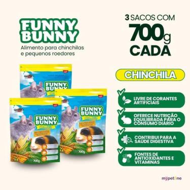 Imagem de 3 Ração Funny Bunny 700g Chinchila Porquinho da Índia e Hamster