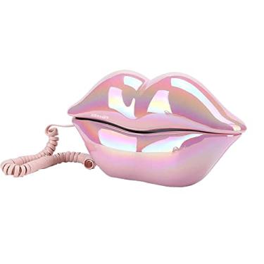 Imagem de Telefone labial, telefone doméstico avançado, telefone interessante em forma de lábio, cabo de telefone de plástico rosa engraçado, decoração de casa, A para amigos ou famílias telefone doméstico