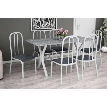 Imagem de Conjunto De Mesa Miame 150 Cm Com 6 Cadeiras Madri Branco E Mesclado P