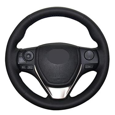 Imagem de TPHJRM Capa de volante de carro couro artificial costurado à mão, apto para Toyota RAV4 Corolla Auris Scion iM 2013-2019
