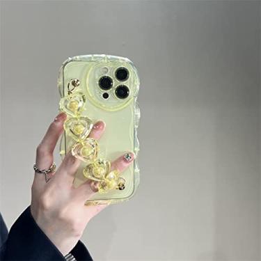 Imagem de 3D amor coração pulso ondulada capa de telefone macia transparente para iphone 14 12 13 pro max 11 xs xr xs bonito transparente capa à prova de choque, amarelo, para iphone 7 plus