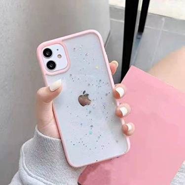 Imagem de Capa de telefone transparente com glitter candy para iphone 11 12 13 mini pro max xs x xr 7 8 6 6 s plus se 2020 capa macia à prova de choque, moldura rosa estrela, para x ou xs