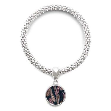 Imagem de DIYthinker Pulseira de prata com pingente redondo e pingente redondo de peixe abstrato com padrão clássico