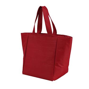 Imagem de Bolsa térmica de com isolamento e enchimento, tecido de poliéster 600D para compras com fecho de zíper e alças reforçadas e parte inferior de suporte de plástico grosso, mantém a comida quente ou fria (cor vermelha)