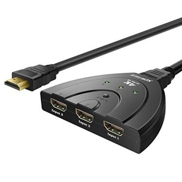 Imagem de Interruptor HDMI divisor HDMI 4K, conector 3 em 1 saída HDMI banhado a ouro, suporta 4K 3D HD 1080P para HDTV, PS4, Xbox e leitor de Blu-ray com um cabo HDMI fixo de 20 polegadas