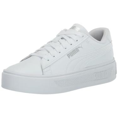 Imagem de PUMA Tênis feminino Smash Platform V3, Puma branco-puma branco-puma prata, 10