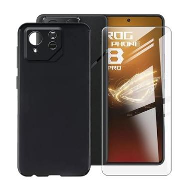 Imagem de HGJTFANY Capa para Asus ROG Phone 8, com [1 x protetor de tela de vidro temperado], capa protetora de silicone macio preto, capa de telefone à prova de choque para Asus ROG Phone 8 (6,8 polegadas) -