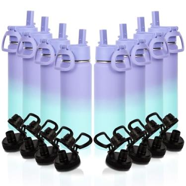 Imagem de Volhoply Garrafa de água isolada de aço inoxidável de 590 ml com tampa de palha, pacote com 8, copos infantis de parede dupla com alça, garrafas de metal reutilizáveis para esportes ao ar livre