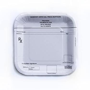 Imagem de Pratos de papel para festa médica enfermeira farmacêutica, bloco de receita, pacote com dez (prato de sobremesa, 19 x 18 cm), branco/preto
