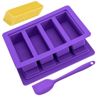 Imagem de Molde de manteiga com tampa, recipiente de silicone para manteiga com espátula, moldes de manteiga de silicone antiaderentes para fazer 4 formas de palito manteiga de ervas, manteiga caseira, manteiga