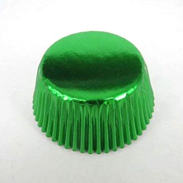 Imagem de Forros de cupcake de papel metálico de folha verde, 100 peças, tamanho padrão 5 x 3 cm