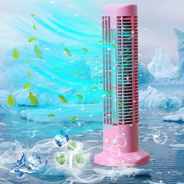 Imagem de Ventilador de resfriamento de ar condicionado portátil, mini ventilador de torre sem folhas, 2 velocidades ajustáveis, com luz LED, pequeno silencioso, ventilador de mesa USB pequeno silencioso para c