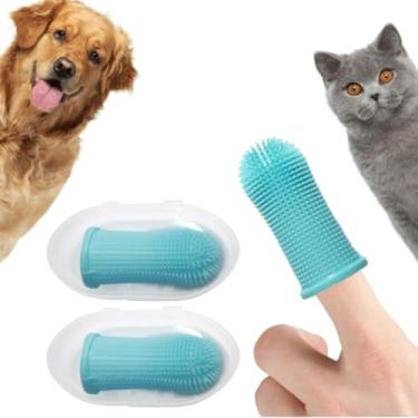 Imagem de Escova de Dentes para Pet 360º de Dedos – Limpeza Suave e Completa para cães, gatos e animais de estimação – Kit com 2 Peças, azul, Silicone Seguro