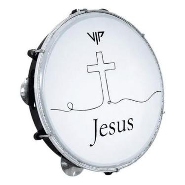 Imagem de Pandeiro Profissional 10 Pele Leitosa Jesus Corpo Abs Chave Afinação -