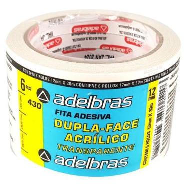 Imagem de 12 Fitas Dupla Face Transparente 12 mm X 30 m Adelbras,  12 dupla face
