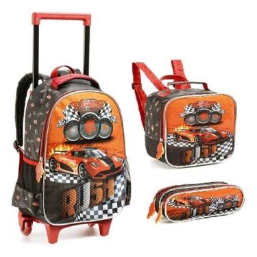 Imagem de Kit Mochila Carros Rodinhas Escolar Meninos Aulas Dl1383 - Denlex, DL1
