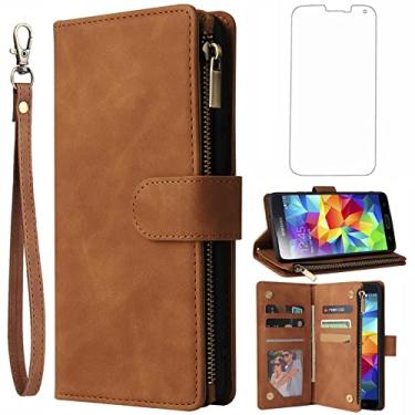 Imagem de Asuwish Capa carteira compatível com Samsung Galaxy S5 e protetor de tela de vidro temperado, capa flip de couro, porta-cartões, capas de telefone para Glaxay S 5 Neo Gaxaly 5S Galaxies GS5 G900A