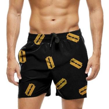 Imagem de Short Praia Shorts Banho Bermuda Verão Barber Cartoon Dourado 1116 - S