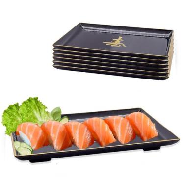 Imagem de Kit C/ 12 Kakazura Prato Retangular Preto Ideograma Japonês - AC