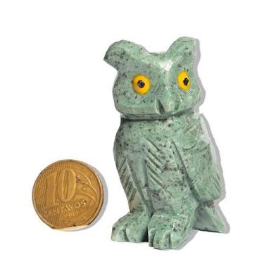 Imagem de Coruja Verde Esculpida em Dolomita Pedra para Decoração - CristaisdeCu
