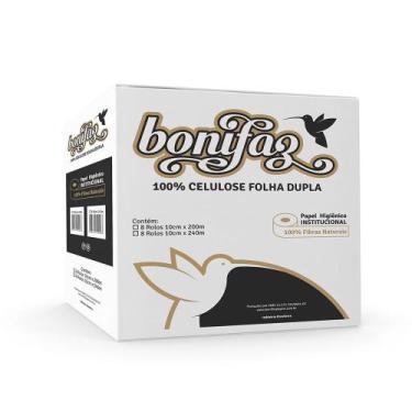 Imagem de Papel Higiênico Rolão 100% Celulose Folha dupla Bonifaz 8 rolos de 200