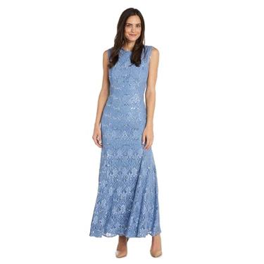 Imagem de R&M Richards Vestido de noite longo feminino plus lace, Azul empoeirado, 52