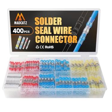 Imagem de MADCATZ Conectores de extremidade termorretrátil de vedação de solda de 400 peças, kit de conectores de fio à prova d'água, terminais elétricos, conector de emenda isolado sem solda para caminhão