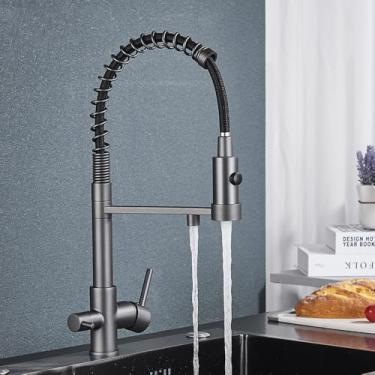 Imagem de Torneira de cozinha de água filtrada, preto fosco, misturador de água fria e quente, purificação de água, torneira de pia com filtro, pistola cinza
