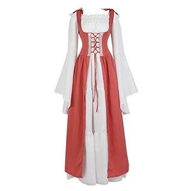 Imagem de Zhitunemi Fantasia feminina renascentista, vestido de fada, gótico, camponesa, fantasia medieval, Vermelho tijolo, XG