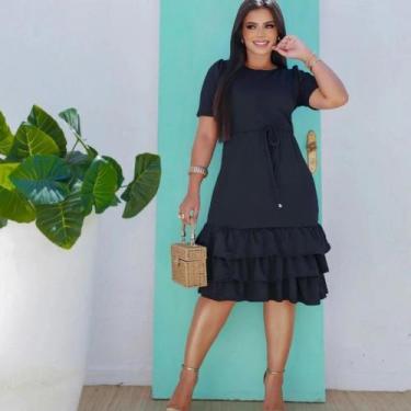 Imagem de Vestido Midi Plus Size 3 Babados Moda Evangélica Feminina - MISS FLOWE