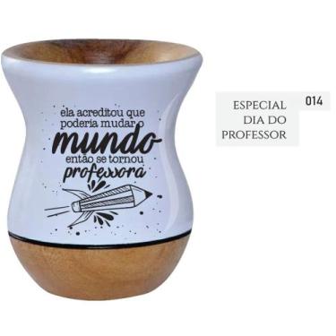 Imagem de Cuia de Madeira Premium Branca Personalizada - Dia dos Professores - M