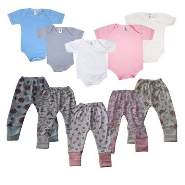 Imagem de Kit C/10 Peças Body E Mijão Reversível Liso E Estampado - Taya Baby, P