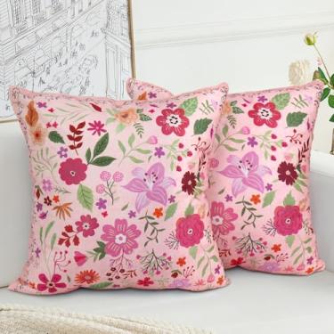 Imagem de COARVXA Conjunto de 2 capas de almofada florais, 61 x 61 cm, rosa fazenda, floral, estampa dupla face, capa de almofada macia para sofá, quarto, cama, varanda, pátio, capa de almofada quadrada