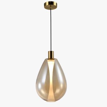 Imagem de Pendente thunder LED moderno 30x40CM dourado E vidro âmbar